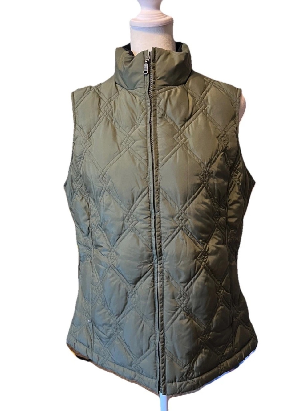 Eddie Bauer Premium Goose Down Green Quilted Puffer Vest Granola Womens Size M